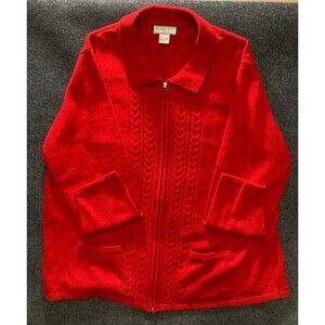 ALLISON DALEY Women's Red Zip Front Cable Knit Sweater 2X